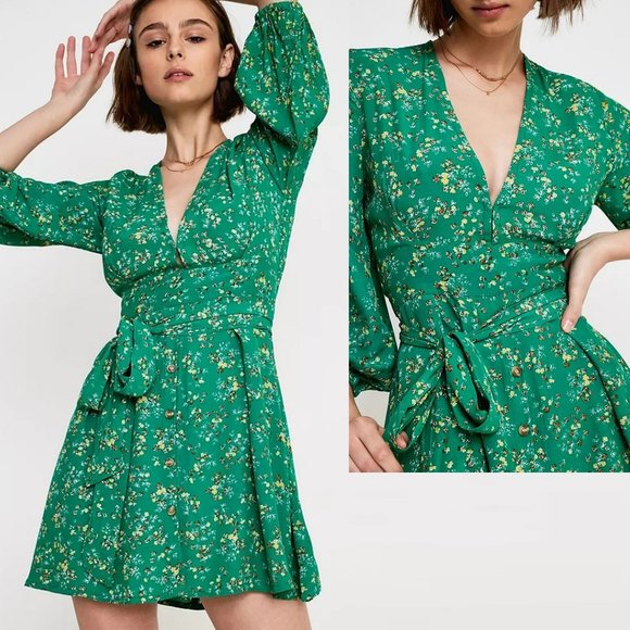 Faithfull The Brand Margo Green Floral Mini Dress Size S - Picture 2 of 12